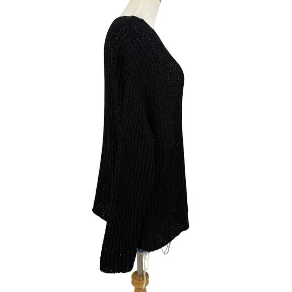 Zara Sweater Women's Large Long Sleeve Ribbed Knit Stretch Relaxed Fit Black - Picture 3 of 13